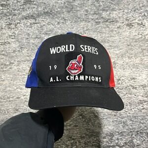 Vintage Cleveland Indians 1995 World Series Snapback Hat MLB Logo Adjustable Cap